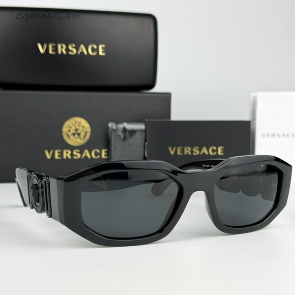 Versace Men Sunglasses Black Grey Rectangle VE4361 Medusa Biggie 536087 NEW - Picture 3 of 13
